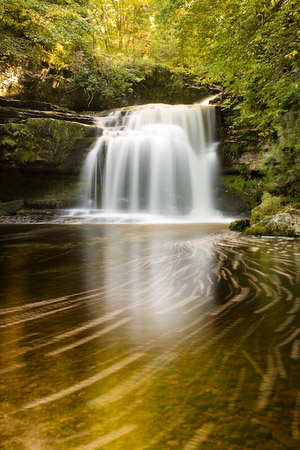 Autumn Calm - West Burton in gentle flow surrounded by the autumn turn, Wensleydale